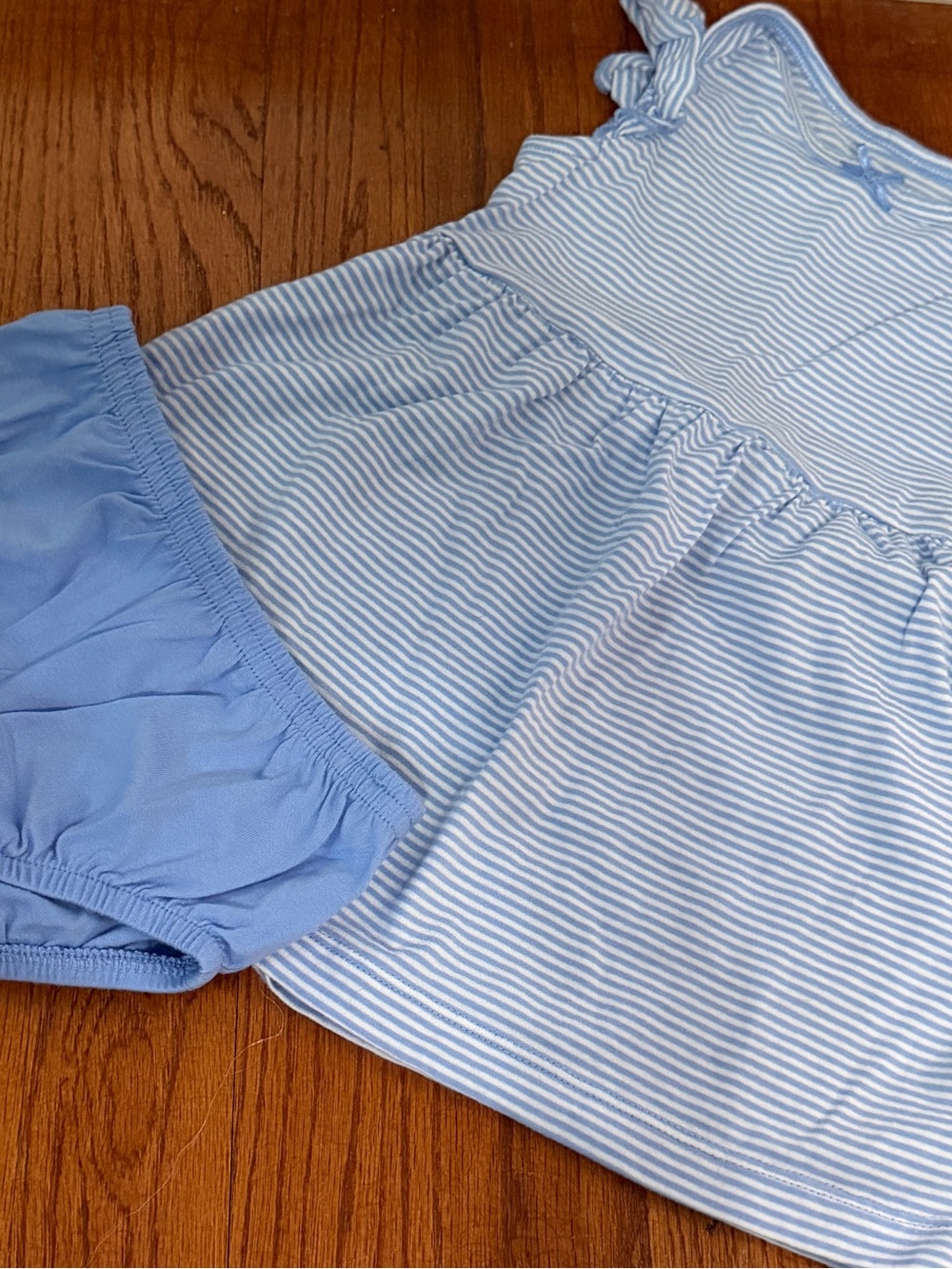 Carter’s Child of Mine Blue Striped Dress Bloomers Set 12M coastal classic